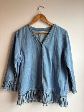 Light Wash Denim Fringe Blouse